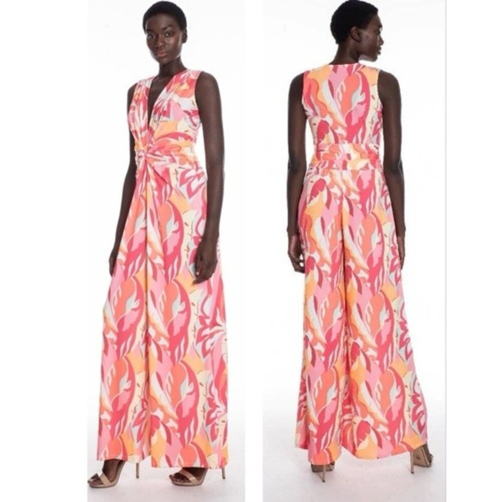 Julian Chang 1598 Amber Fuchsia Print Sleeveless V Neckline Jumpsuit XS